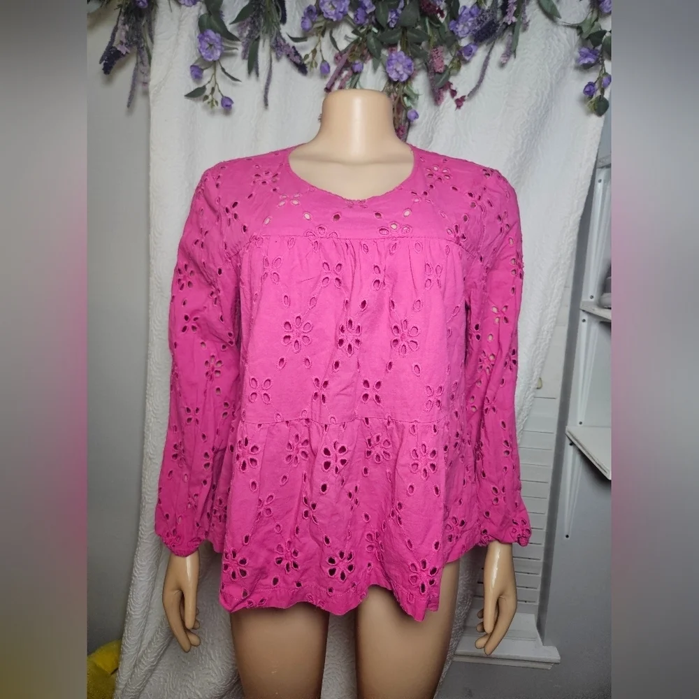 J. Crew Pink Boxy 3/4 Sleeve Blouse